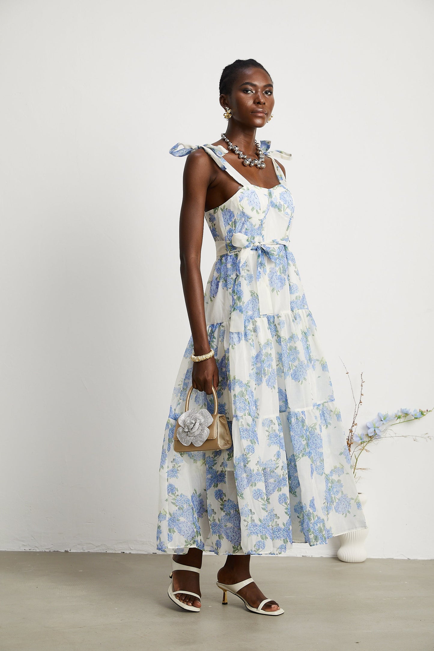 Sylvie desenli midi elbise