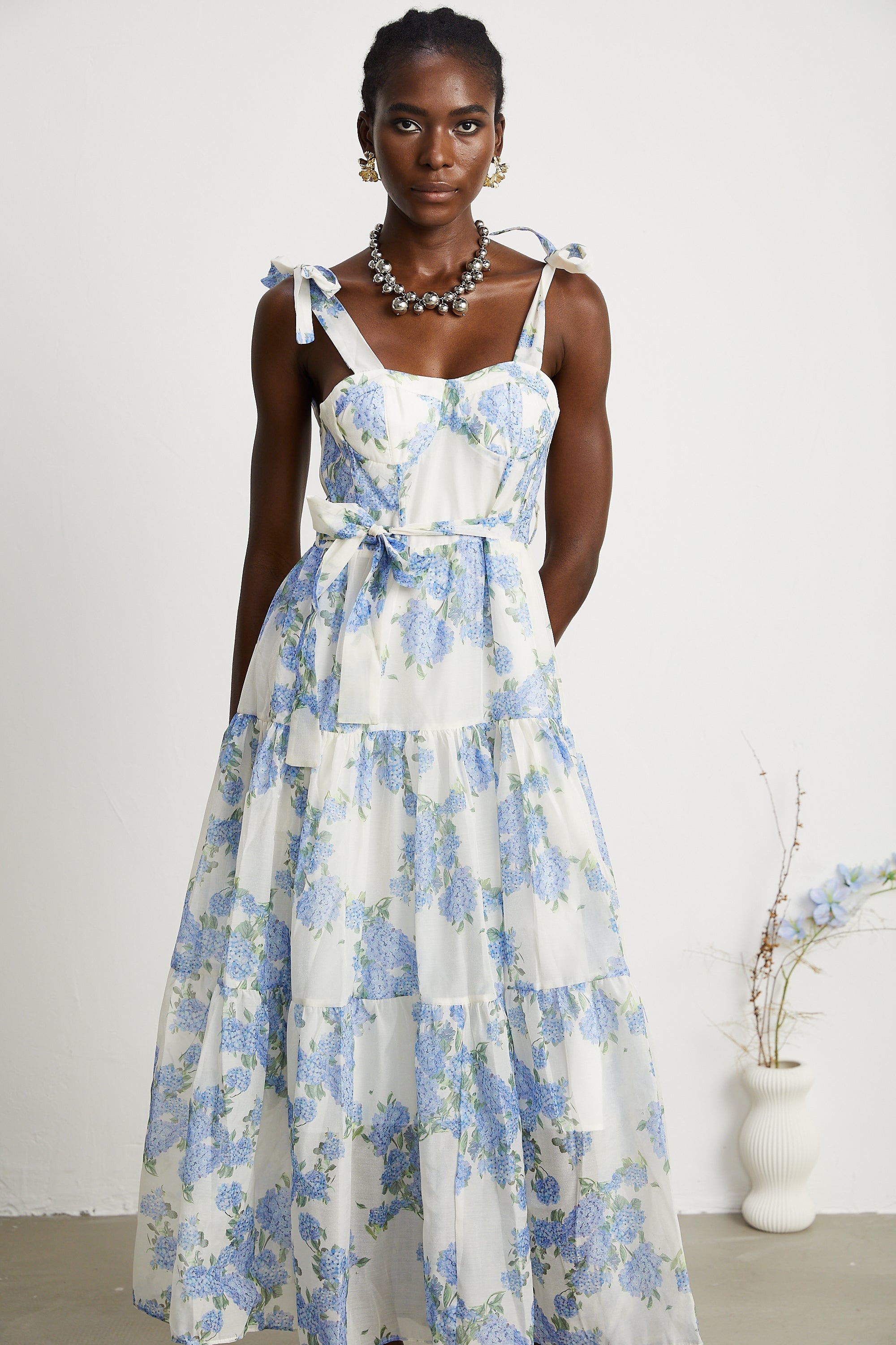 Sylvie desenli midi elbise