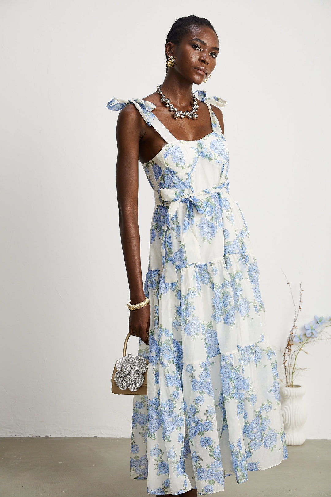 Sylvie desenli midi elbise