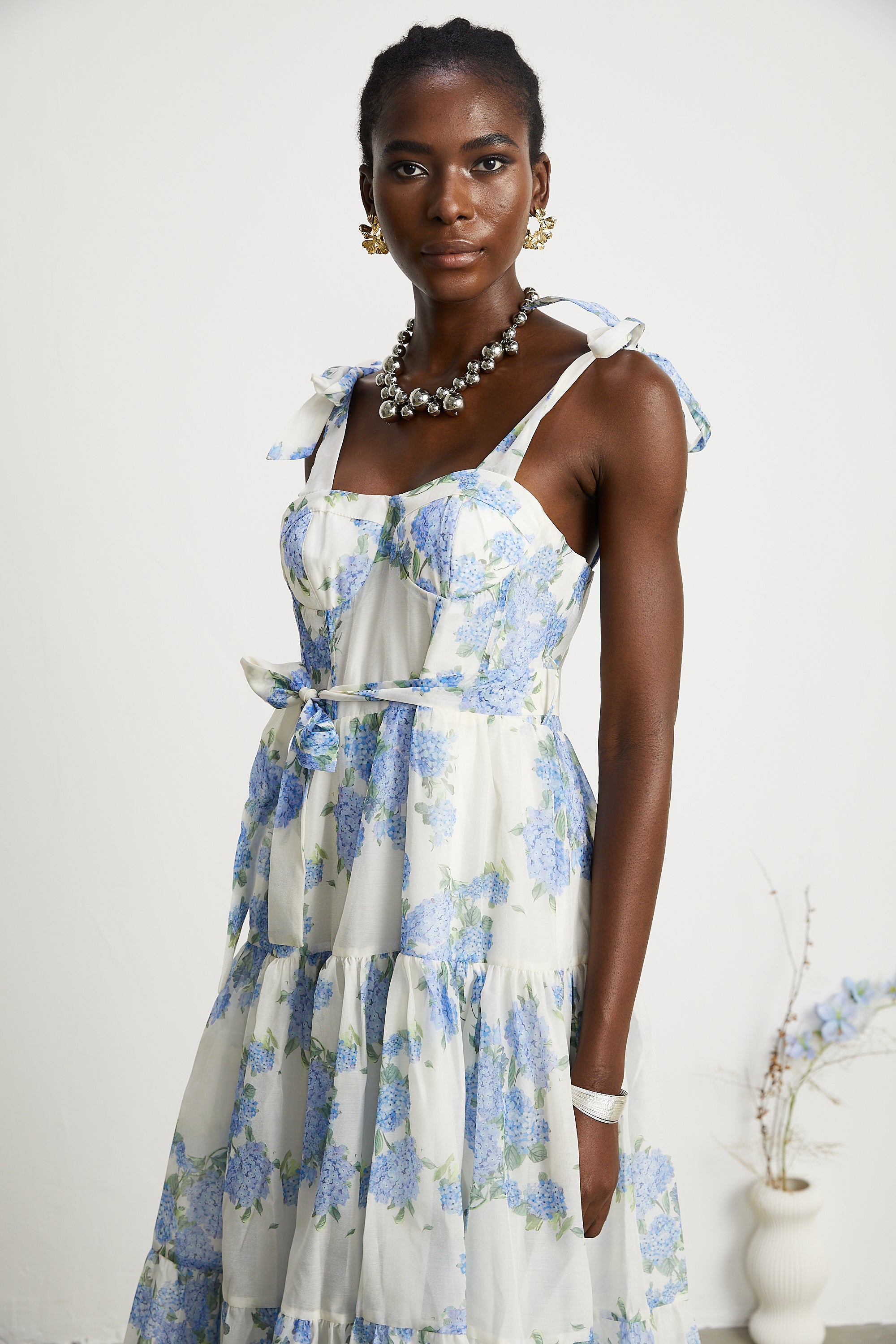 Sylvie desenli midi elbise