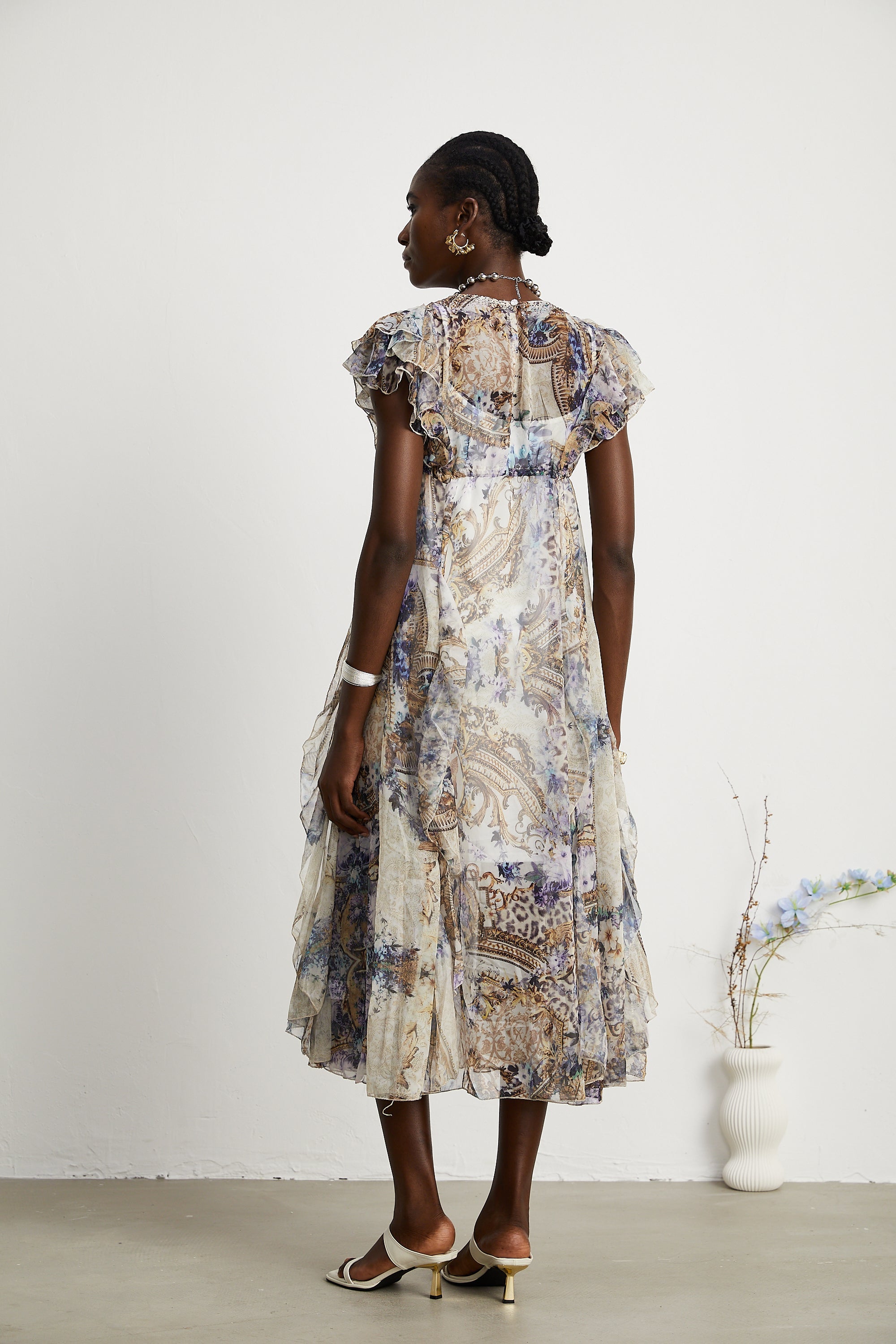 Sophie desenli midi elbise