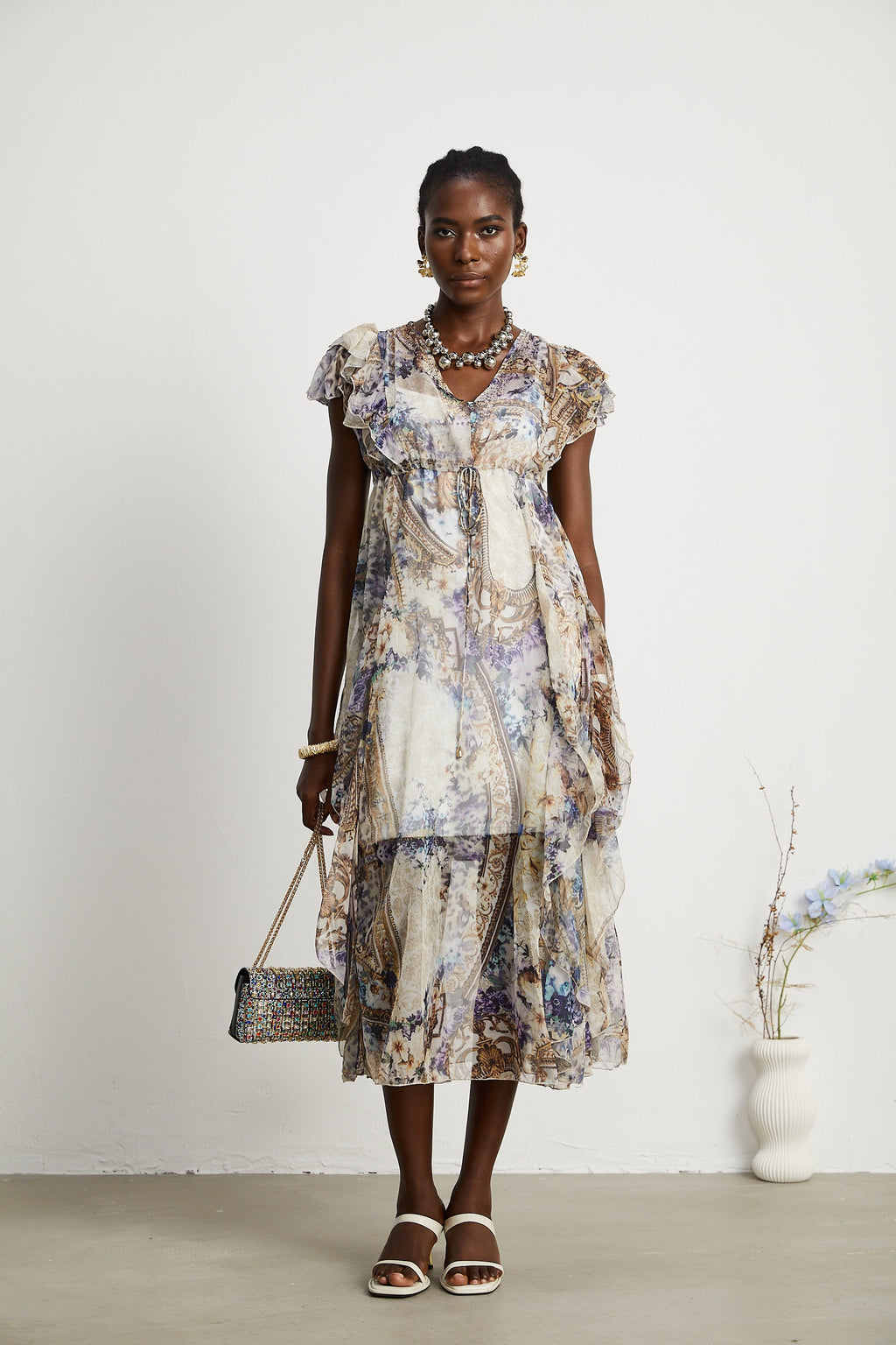 Sophie desenli midi elbise