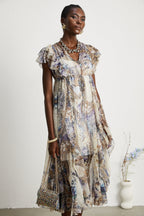 Sophie desenli midi elbise