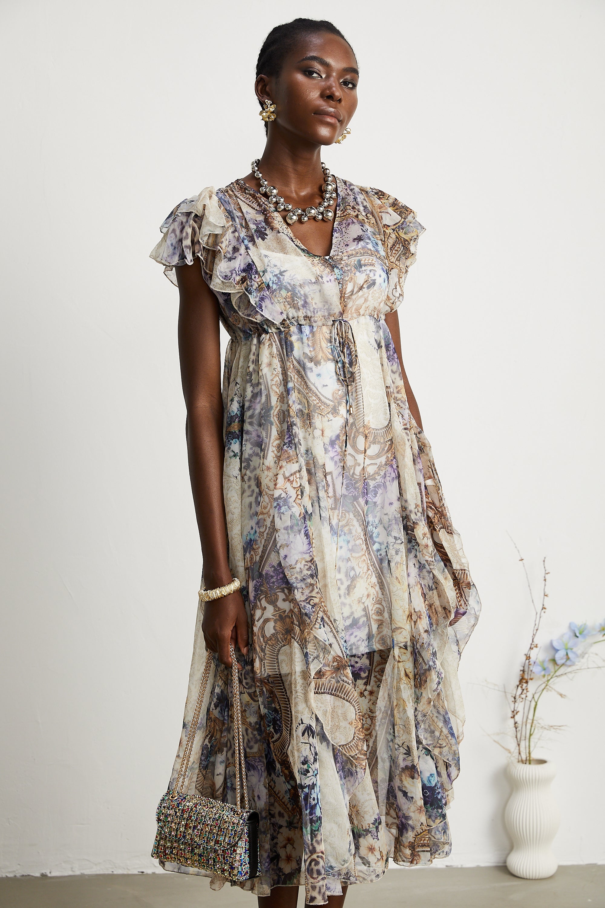 Sophie desenli midi elbise