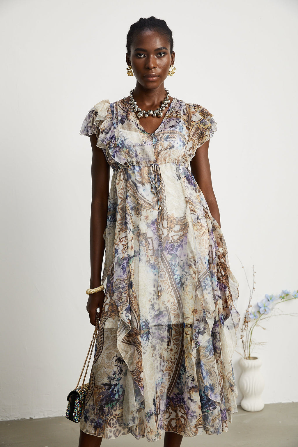 Sophie desenli midi elbise