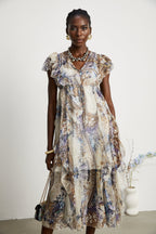 Sophie desenli midi elbise