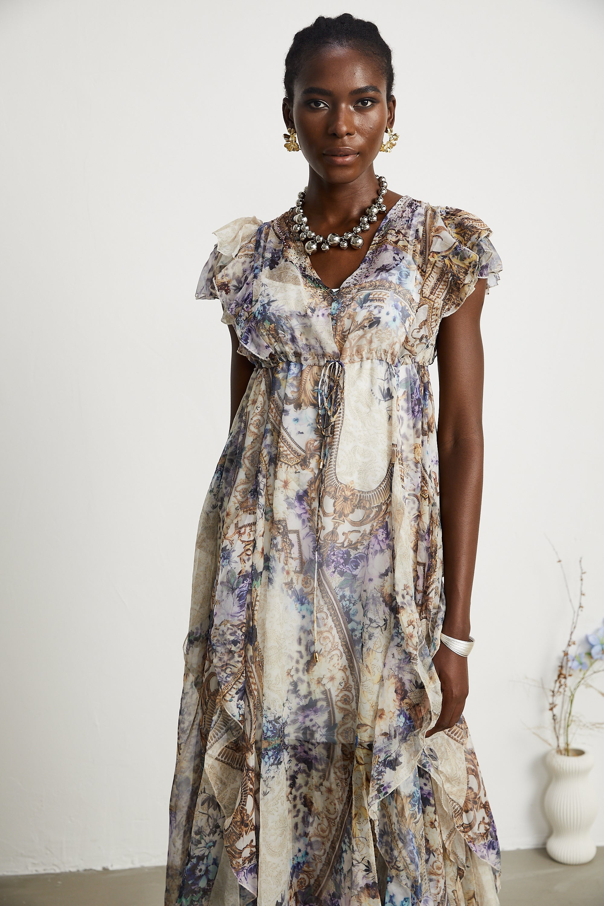 Sophie desenli midi elbise