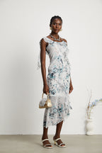 Roberta fırfırlı midi elbise