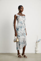 Roberta fırfırlı midi elbise