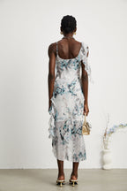 Roberta fırfırlı midi elbise