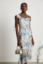 Roberta fırfırlı midi elbise