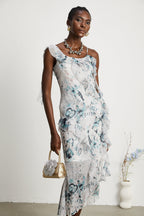 Roberta fırfırlı midi elbise