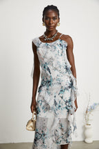 Roberta fırfırlı midi elbise