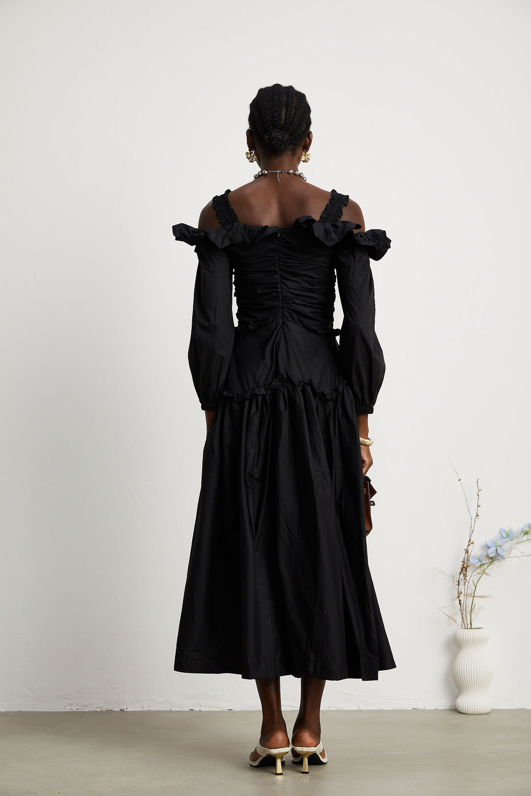 Renée pileli midi elbise