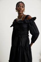 Renée pileli midi elbise