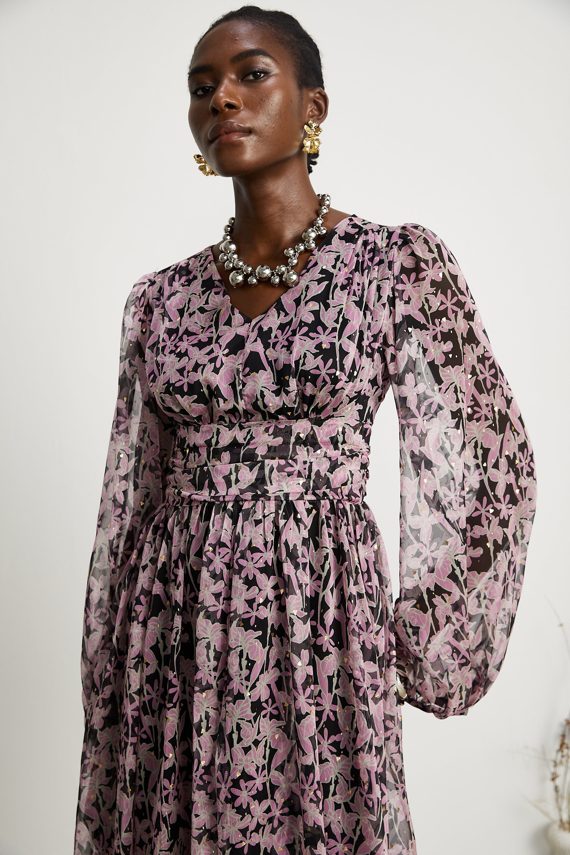 Inès çiçek midi elbise