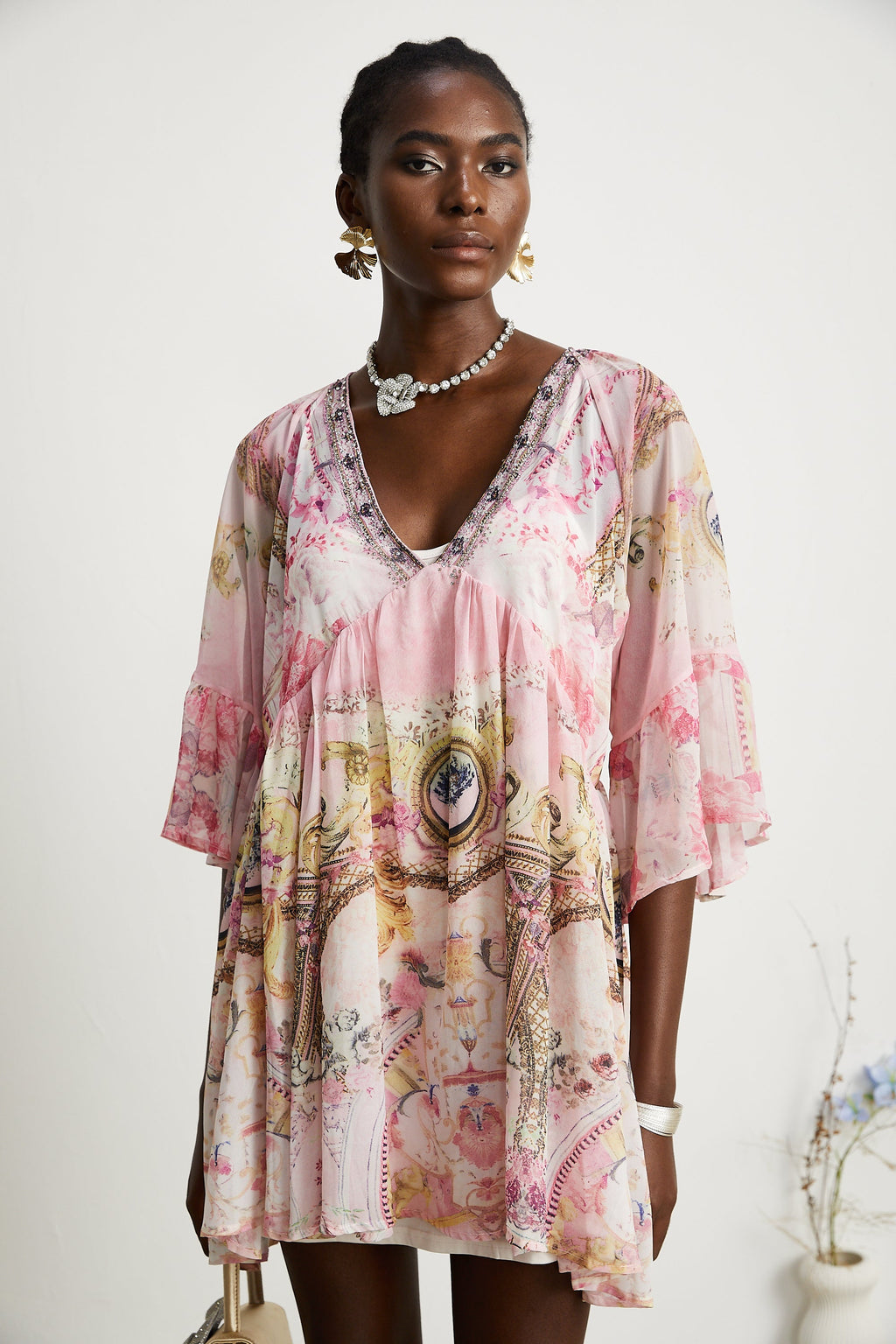 Camille desenli mini elbise