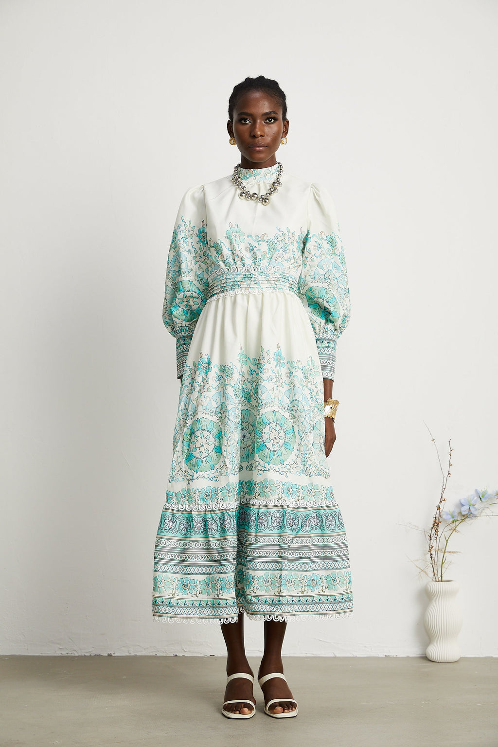 Raphaëlle pileli midi elbise