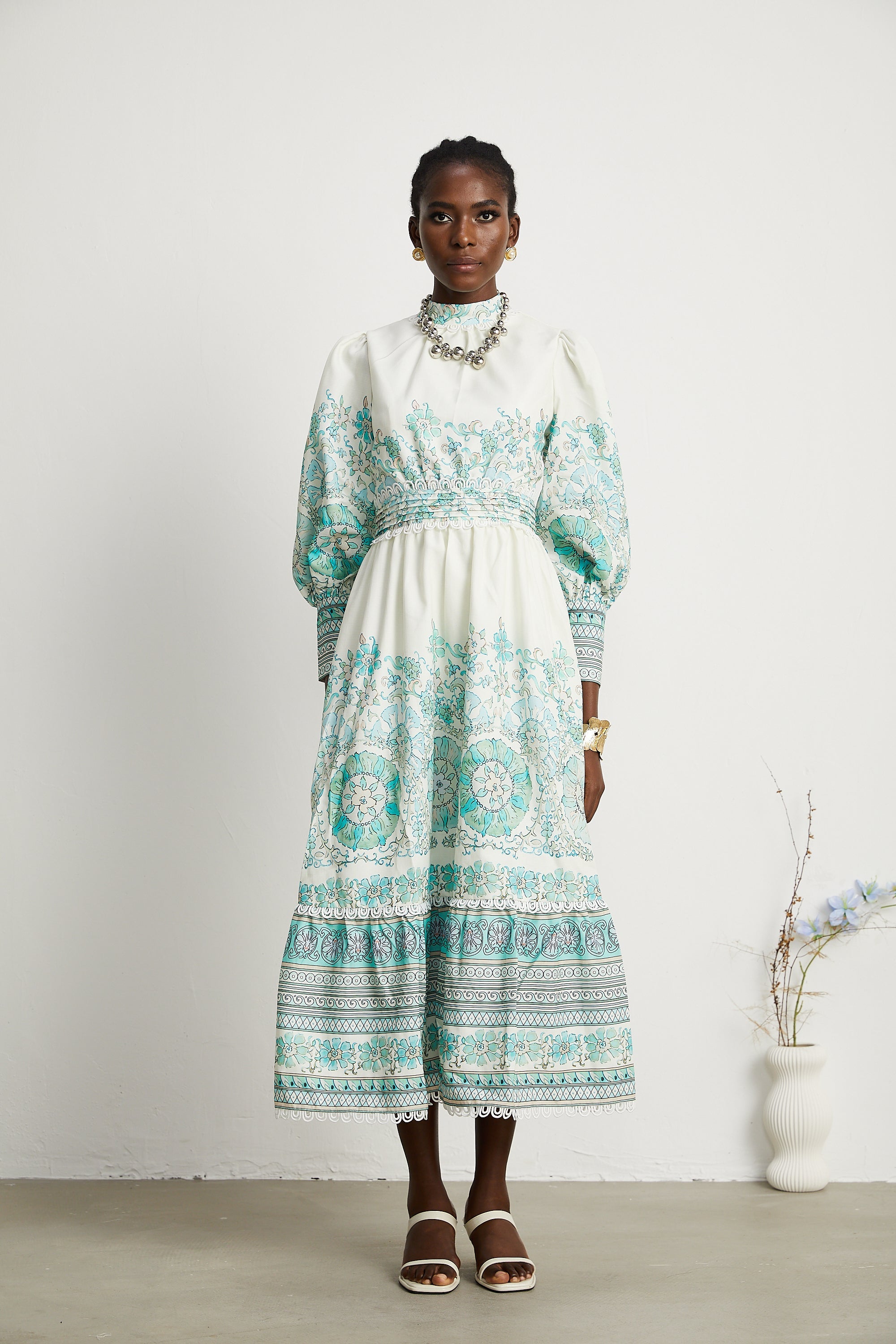 Raphaëlle pileli midi elbise