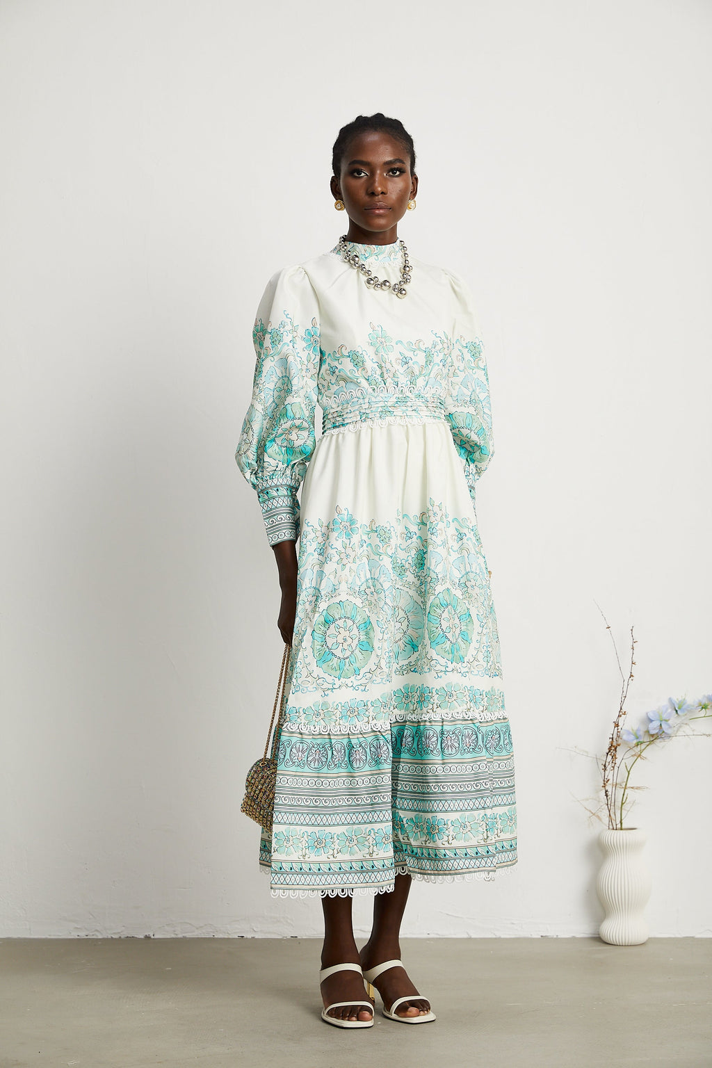 Raphaëlle pileli midi elbise