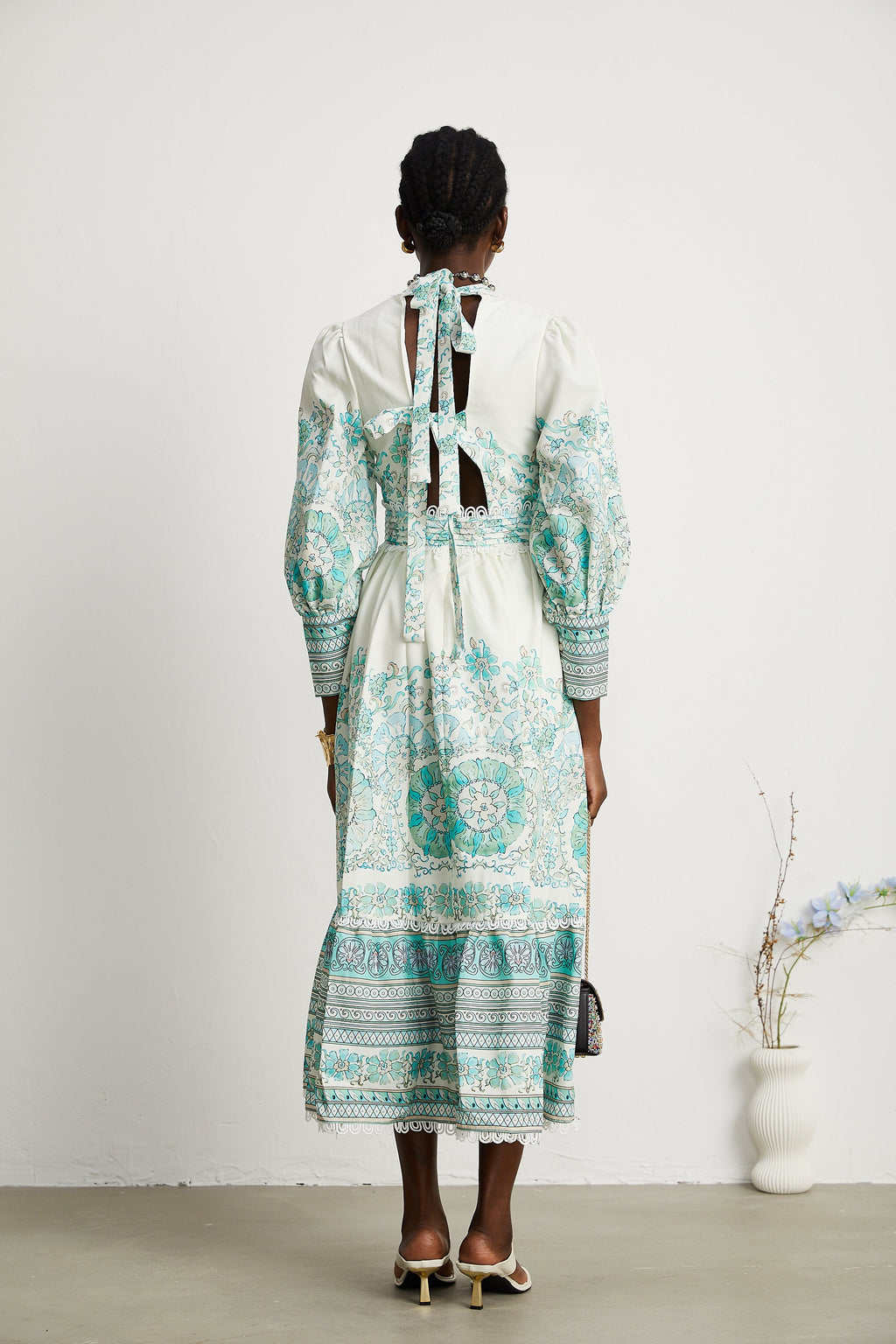 Raphaëlle pileli midi elbise