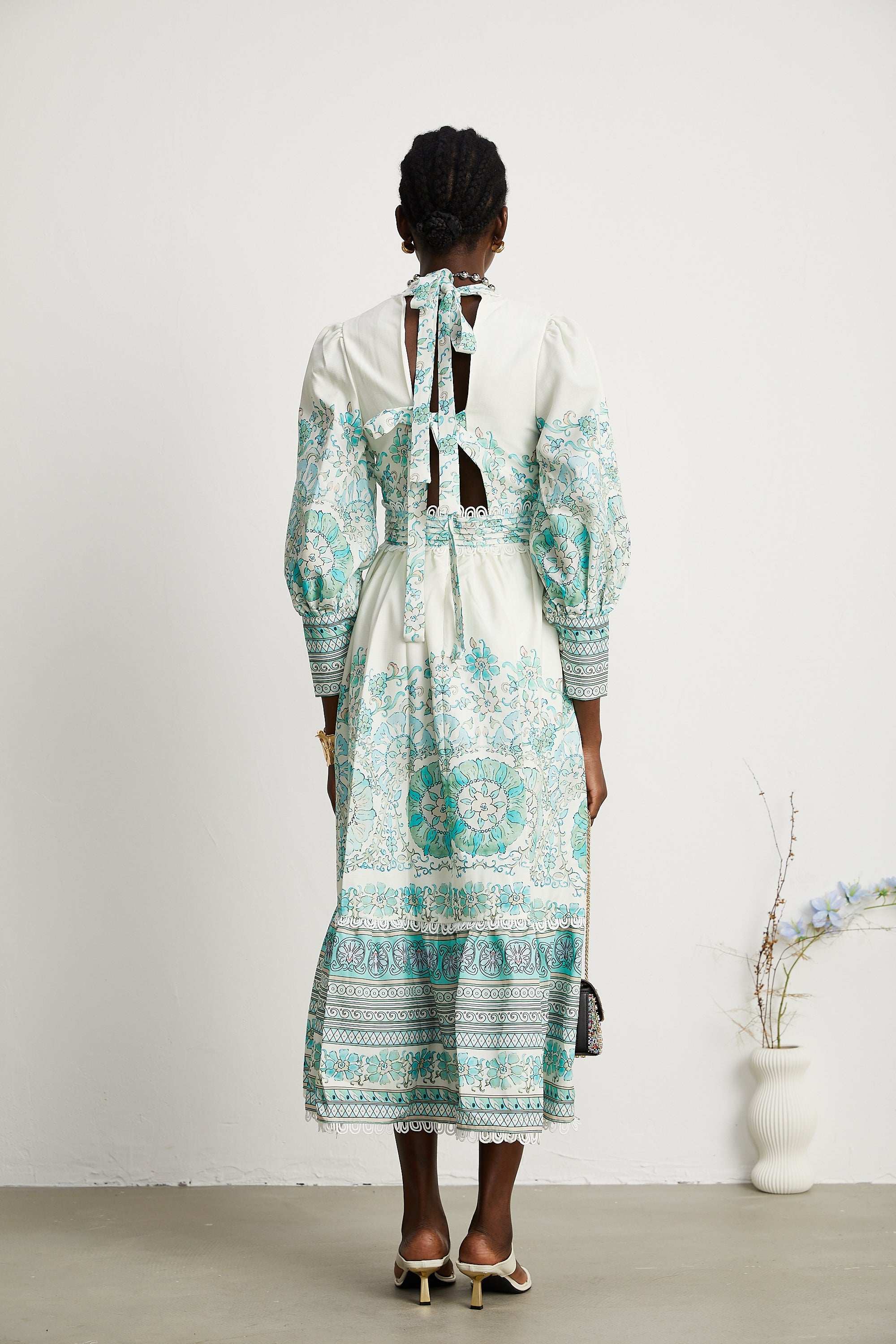 Raphaëlle pileli midi elbise