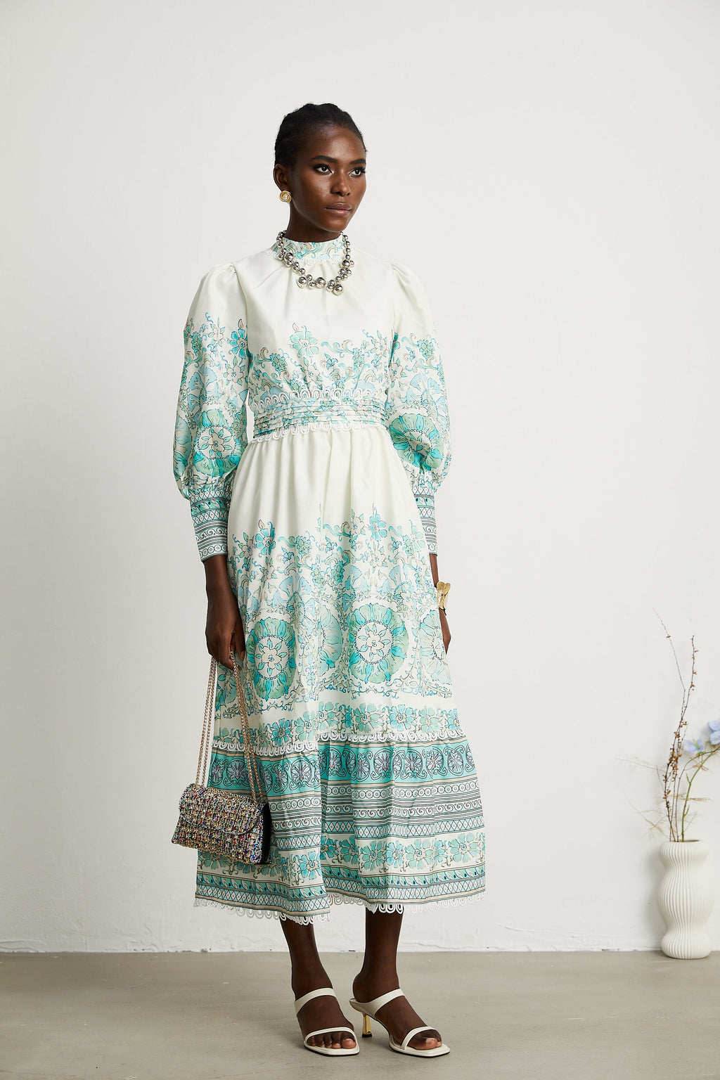 Raphaëlle pileli midi elbise