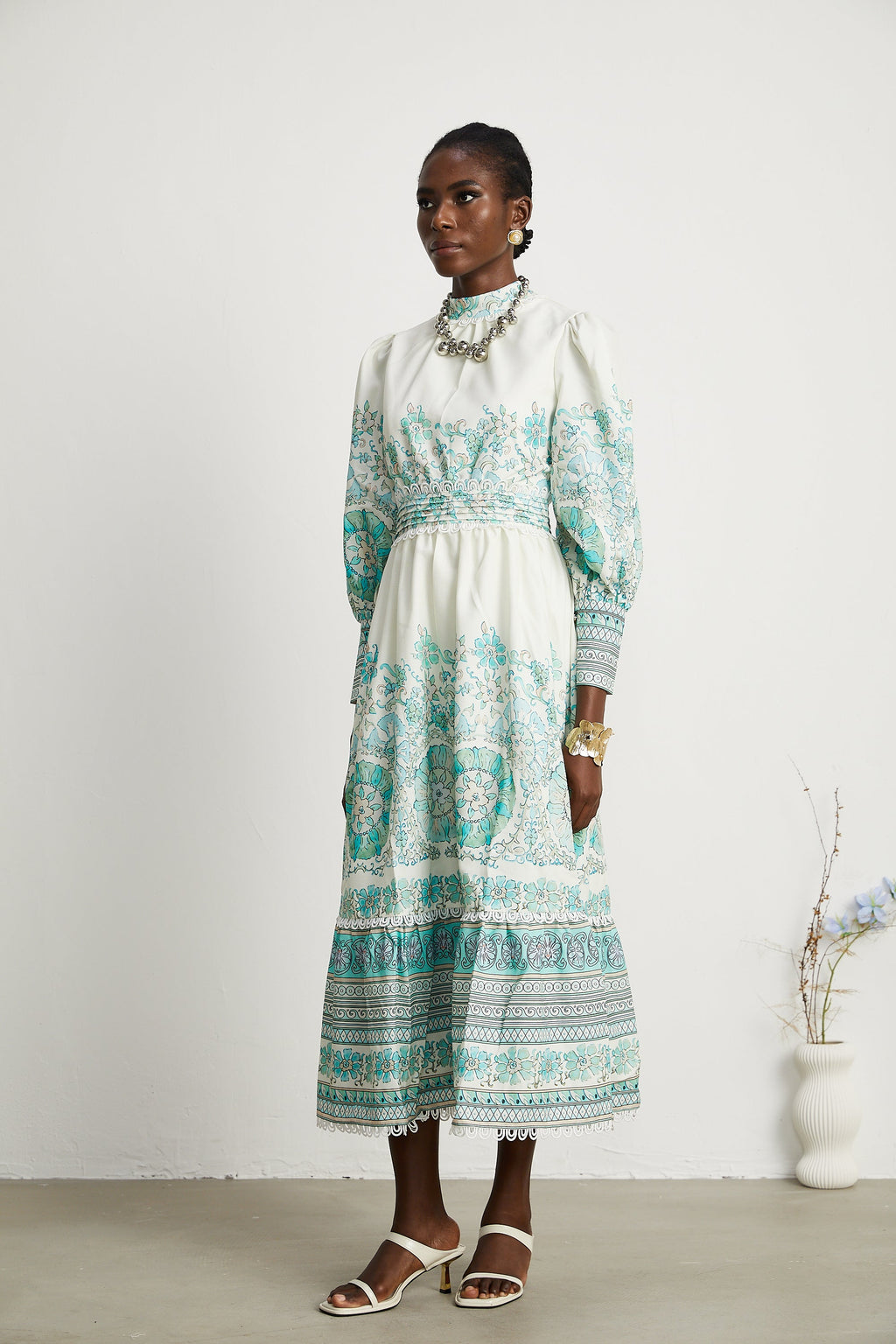 Raphaëlle pileli midi elbise