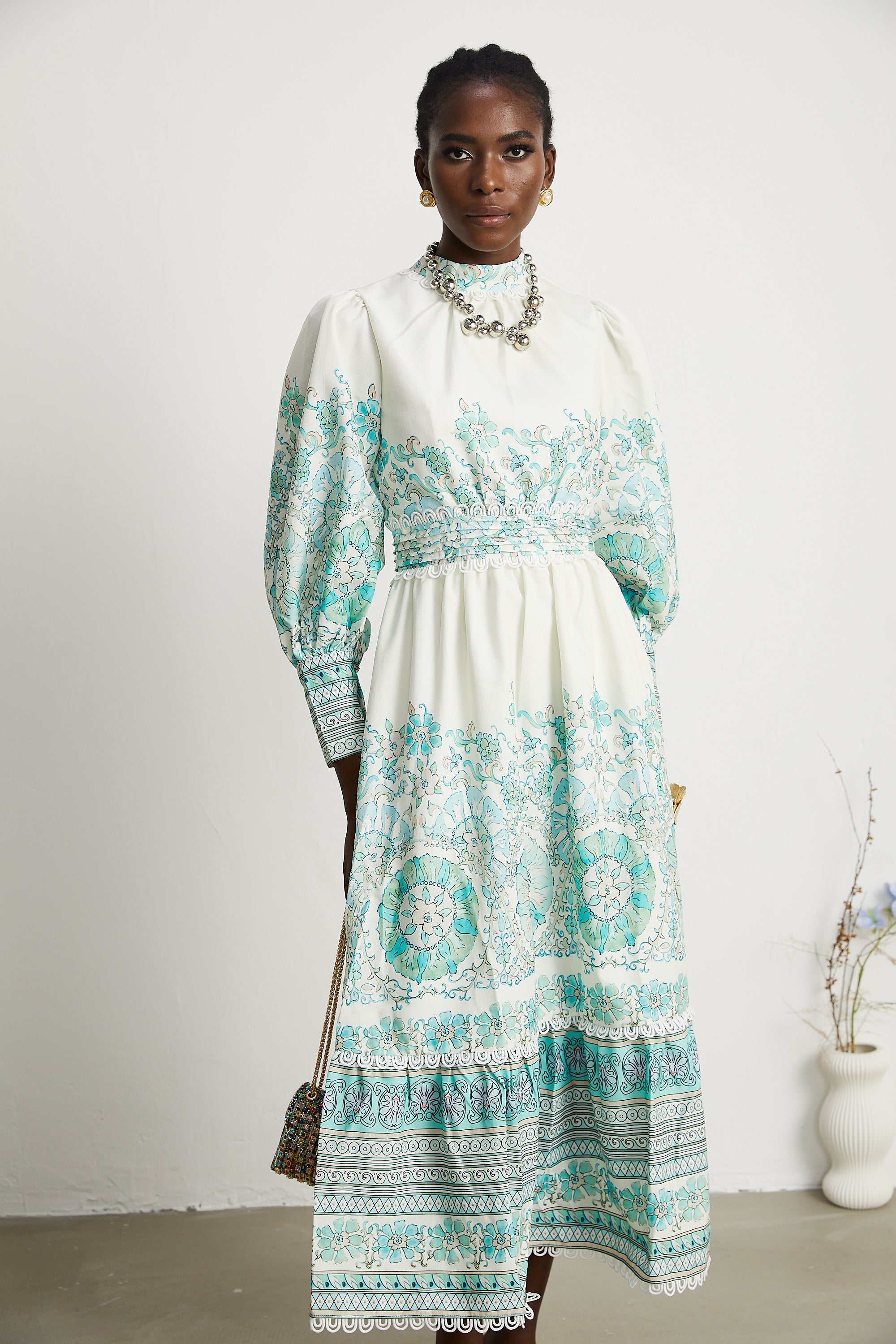 Raphaëlle pileli midi elbise