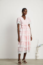 Valérie dantel fiyonklu midi elbise