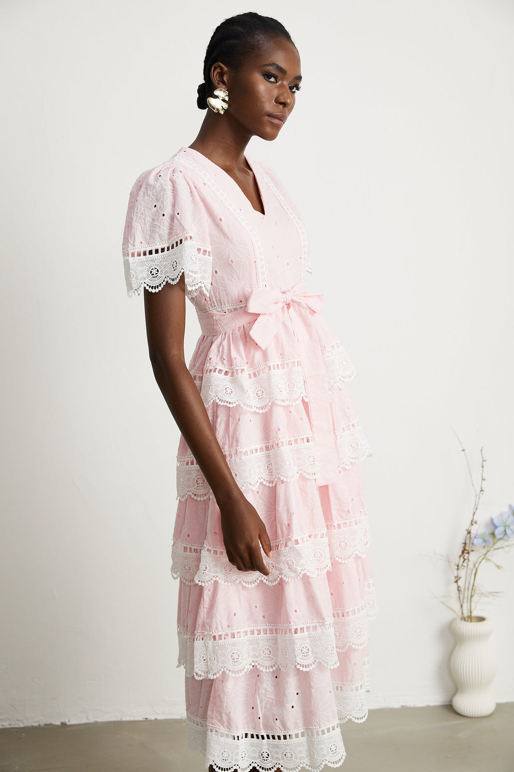 Valérie dantel fiyonklu midi elbise