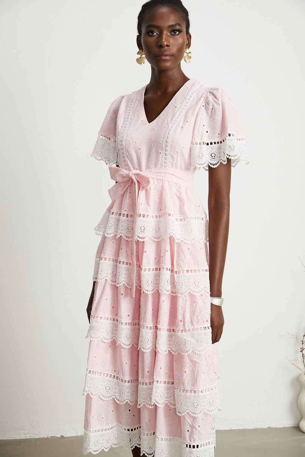 Valérie dantel fiyonklu midi elbise