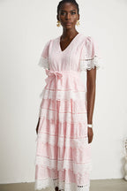 Valérie dantel fiyonklu midi elbise