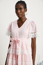 Valérie dantel fiyonklu midi elbise