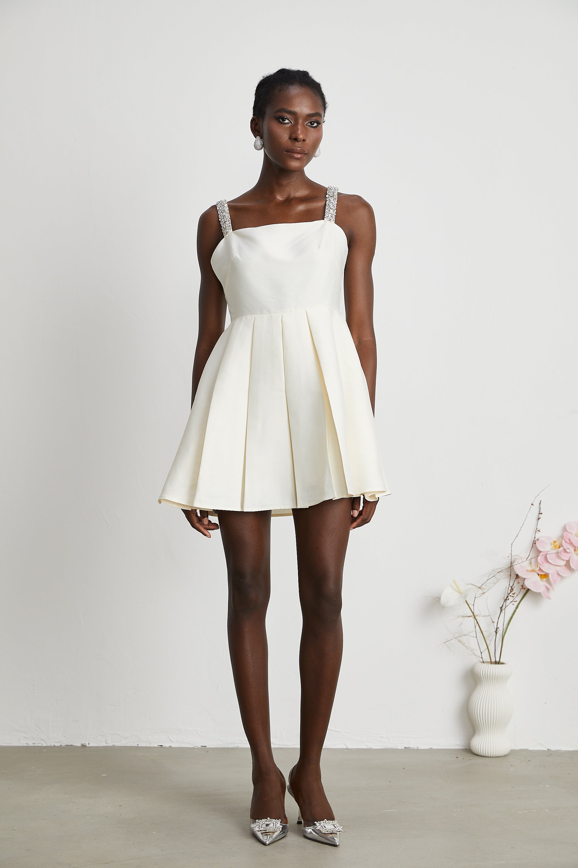 Ludivine pileli mini elbise