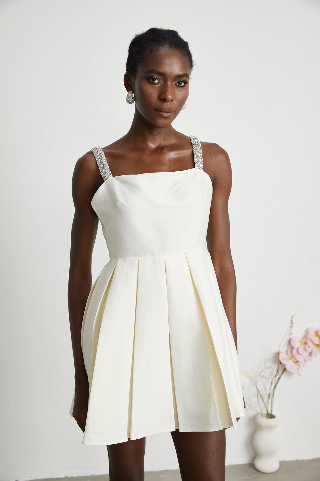 Ludivine pileli mini elbise