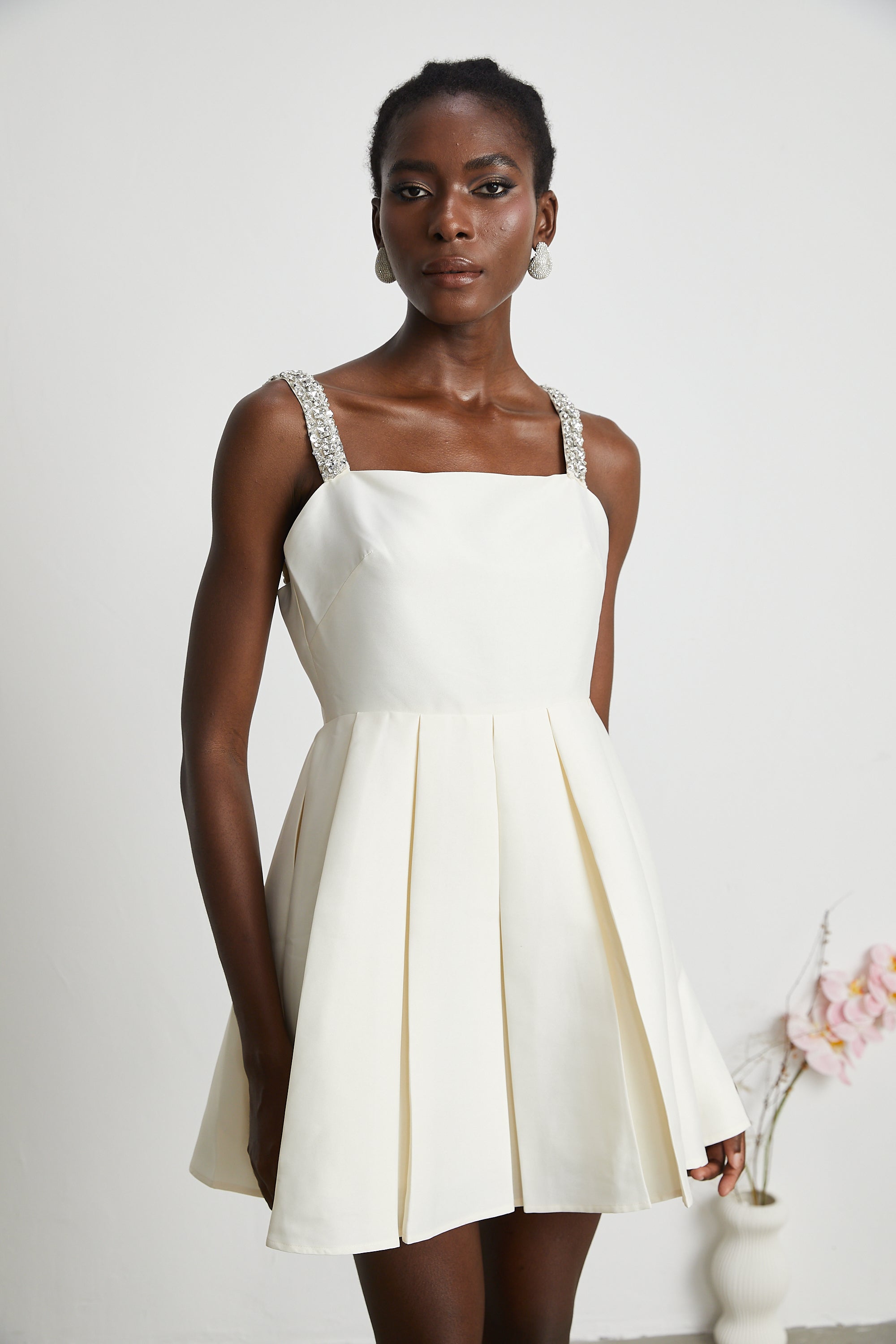 Ludivine pileli mini elbise