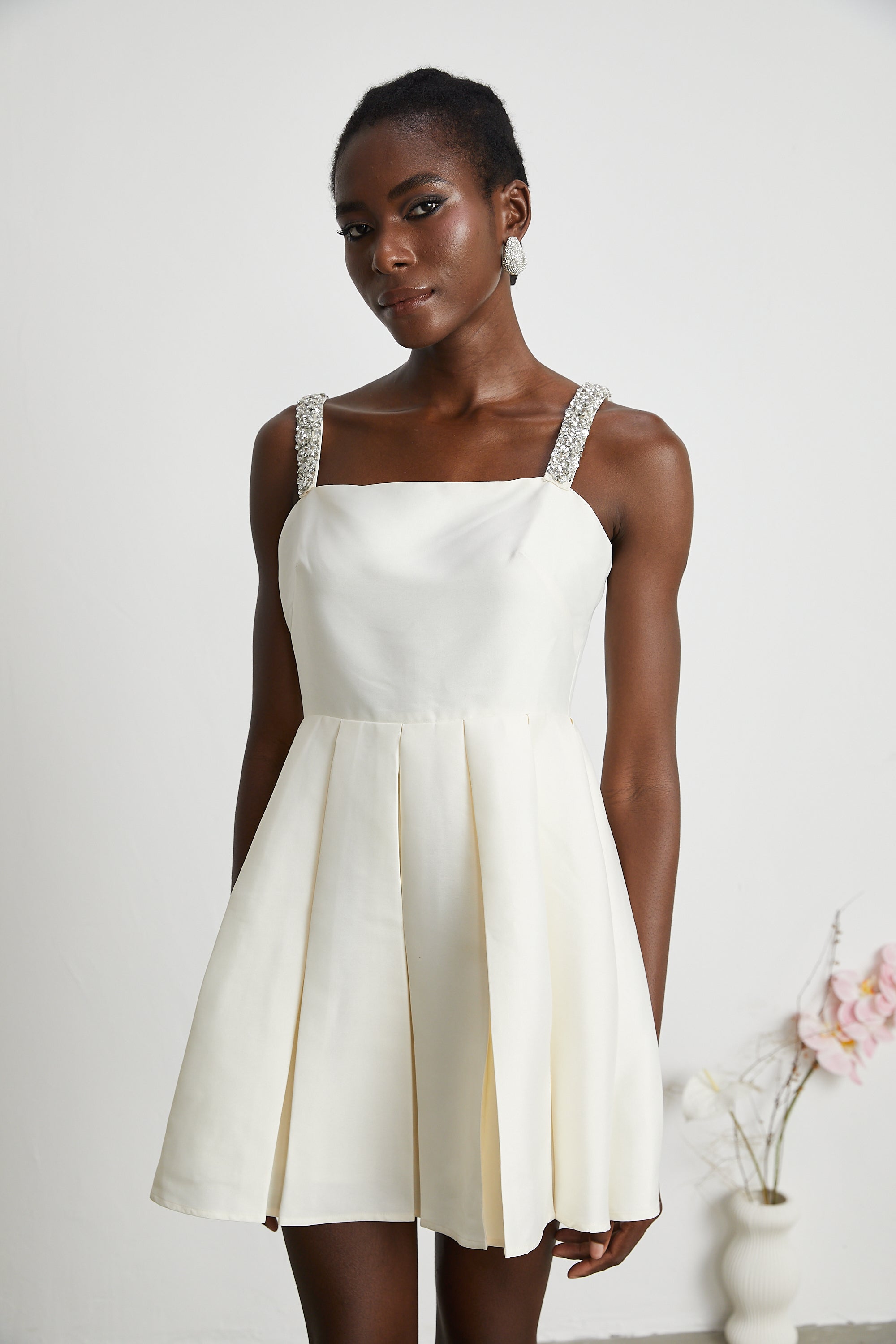 Ludivine pileli mini elbise