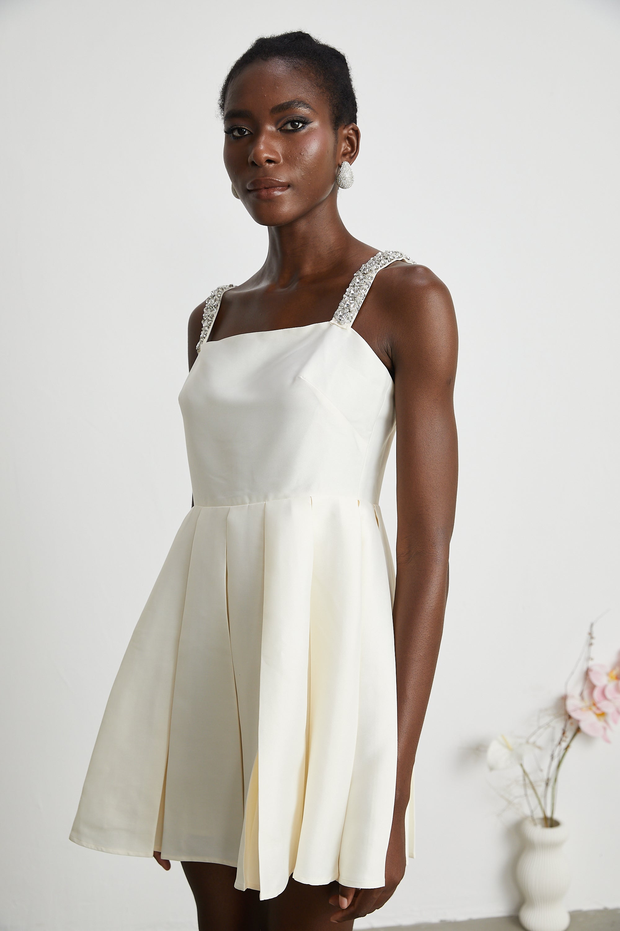 Ludivine pileli mini elbise