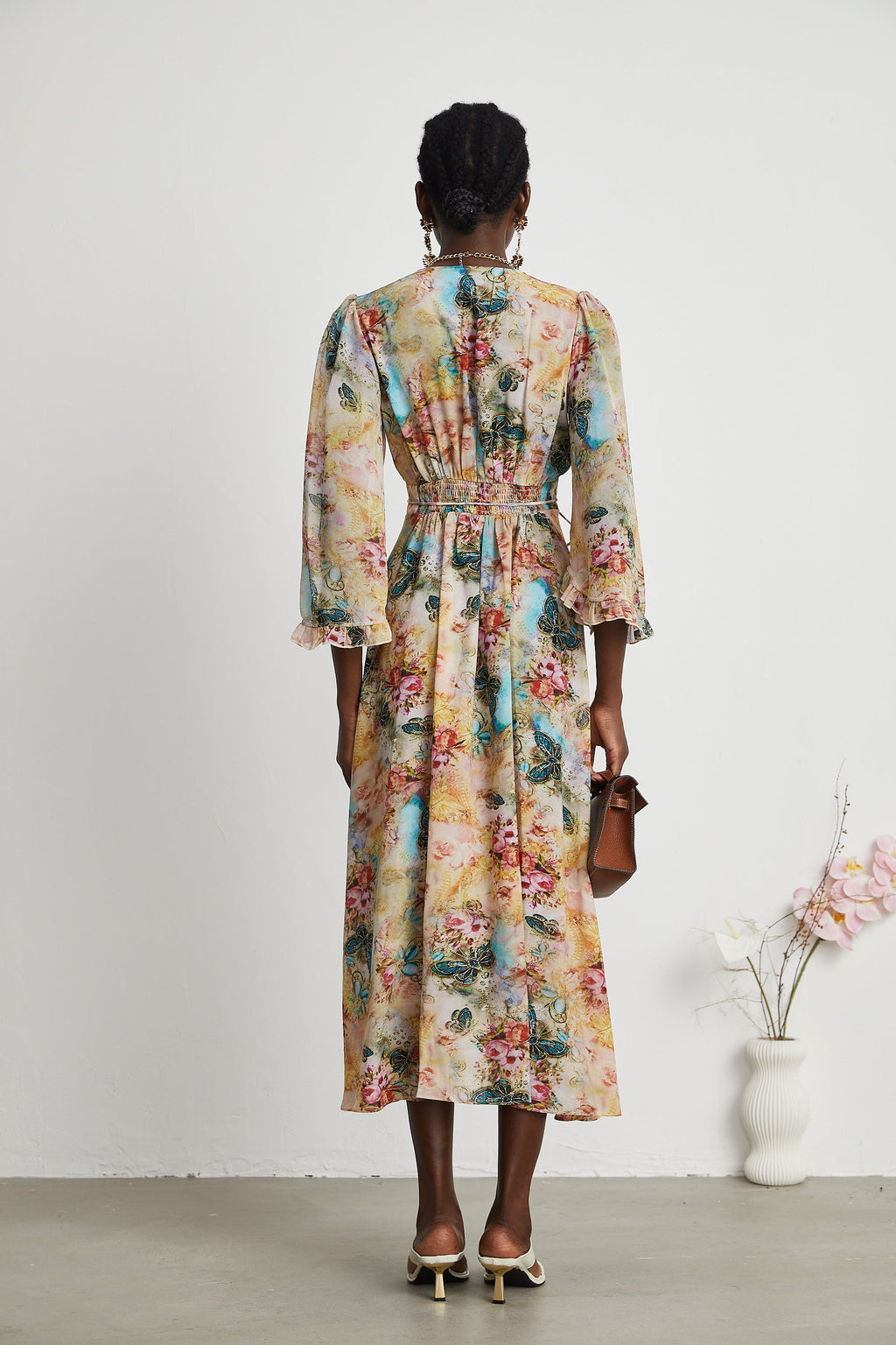 Désirée yüksek bel midi elbise