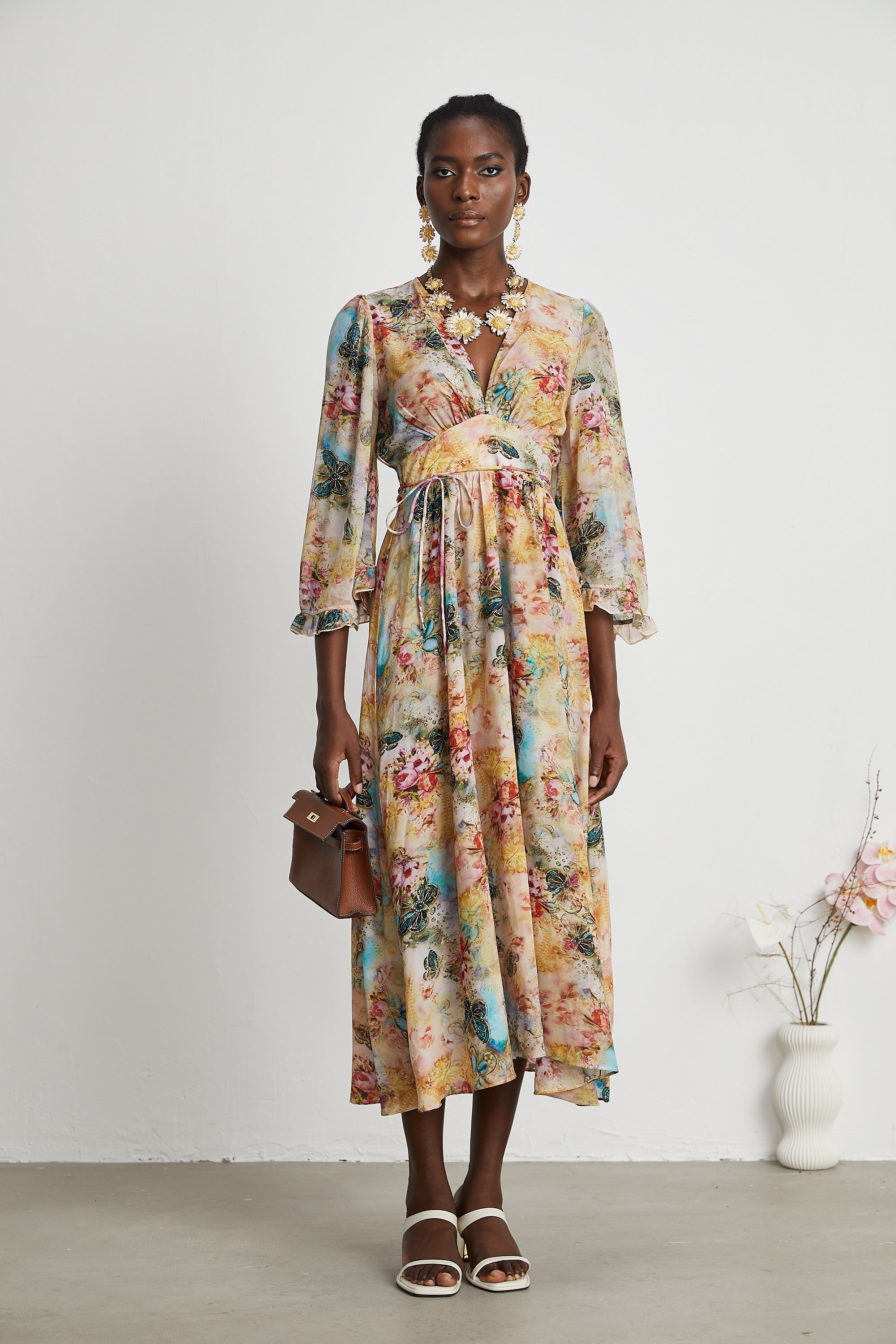 Désirée yüksek bel midi elbise