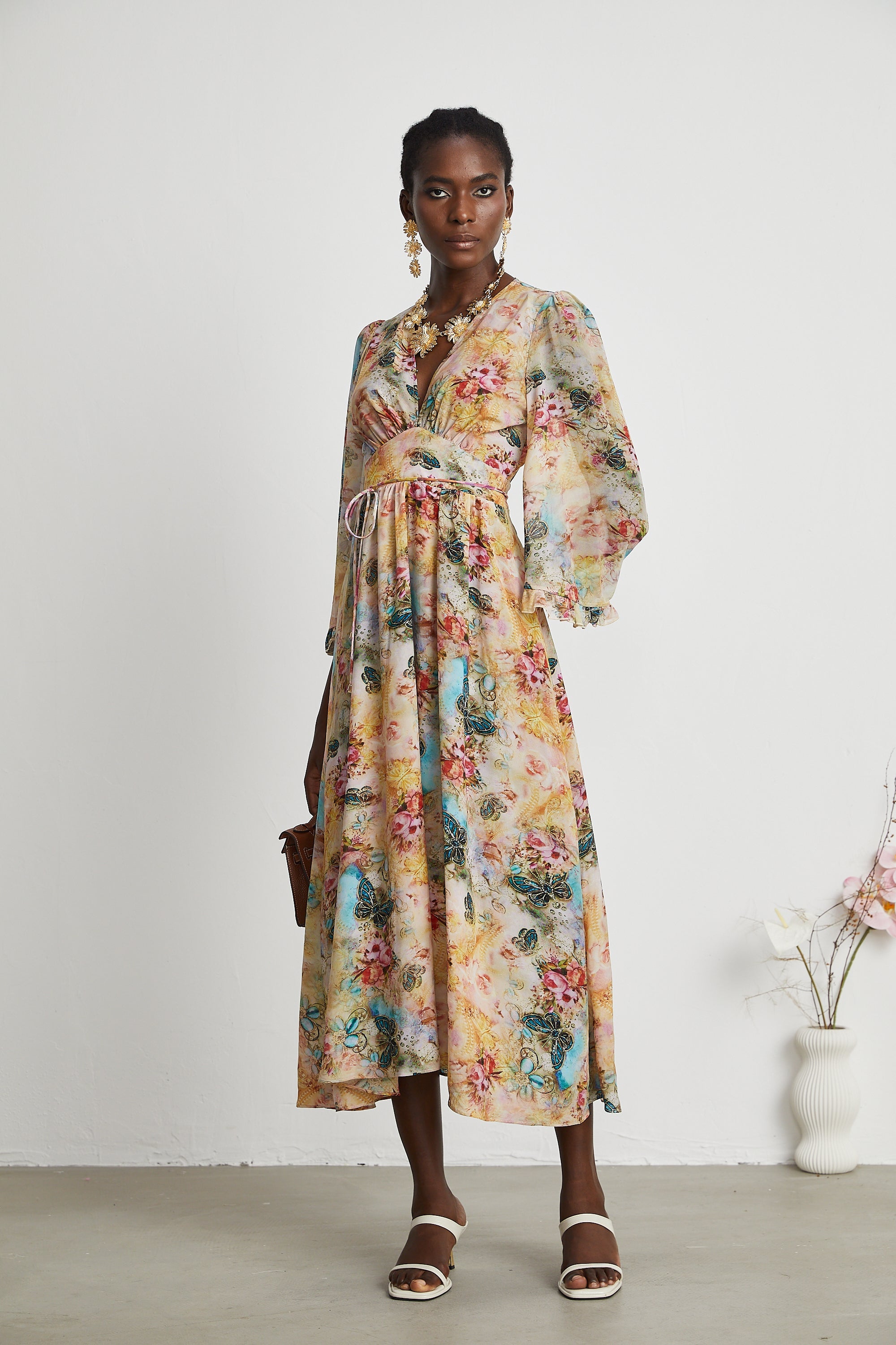 Désirée yüksek bel midi elbise