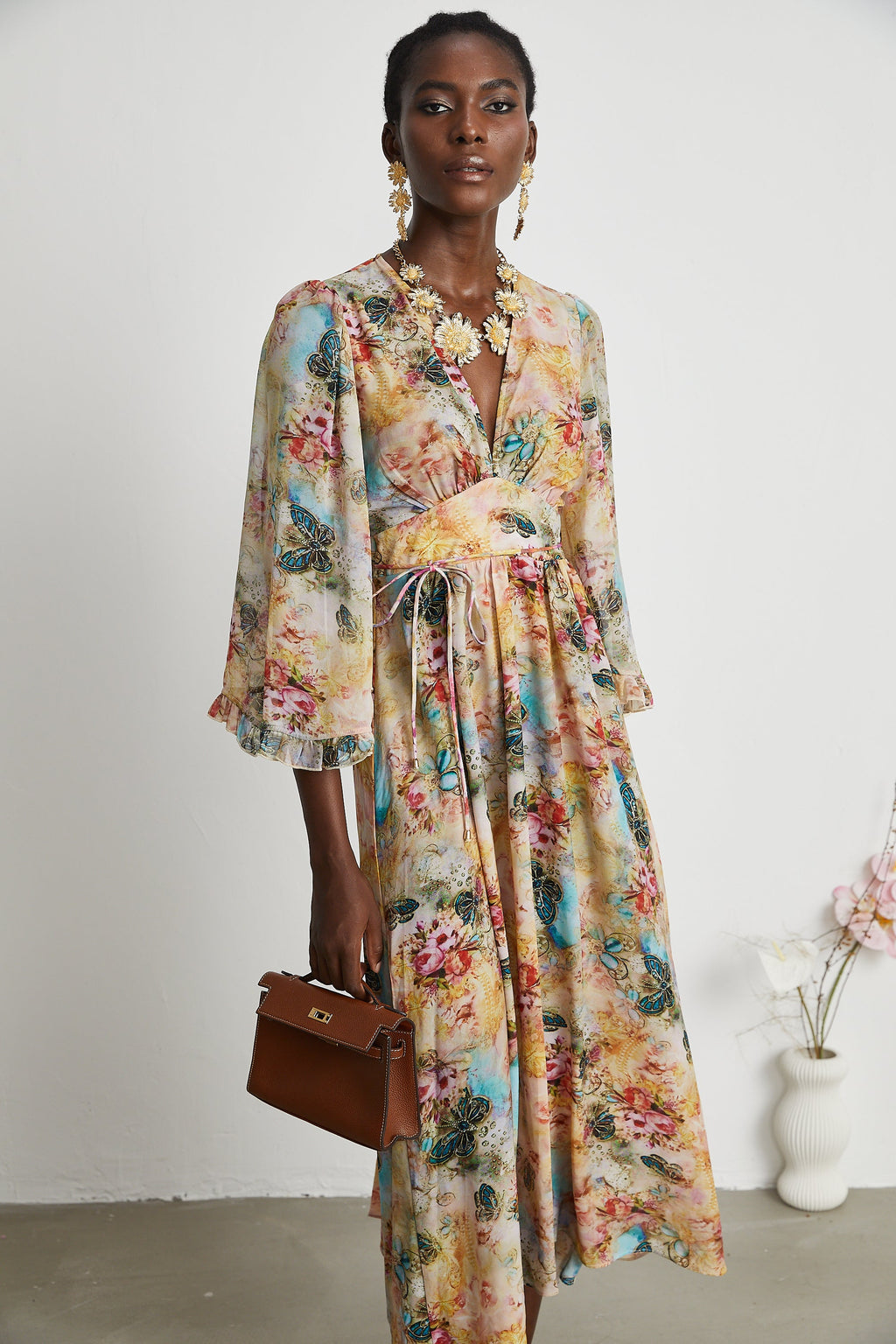 Désirée yüksek bel midi elbise