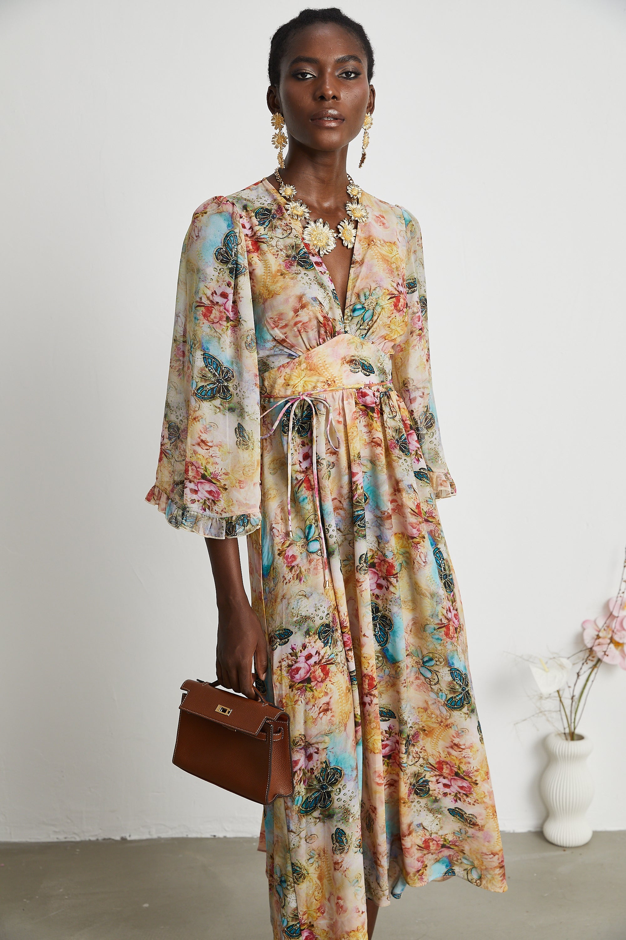 Désirée yüksek bel midi elbise