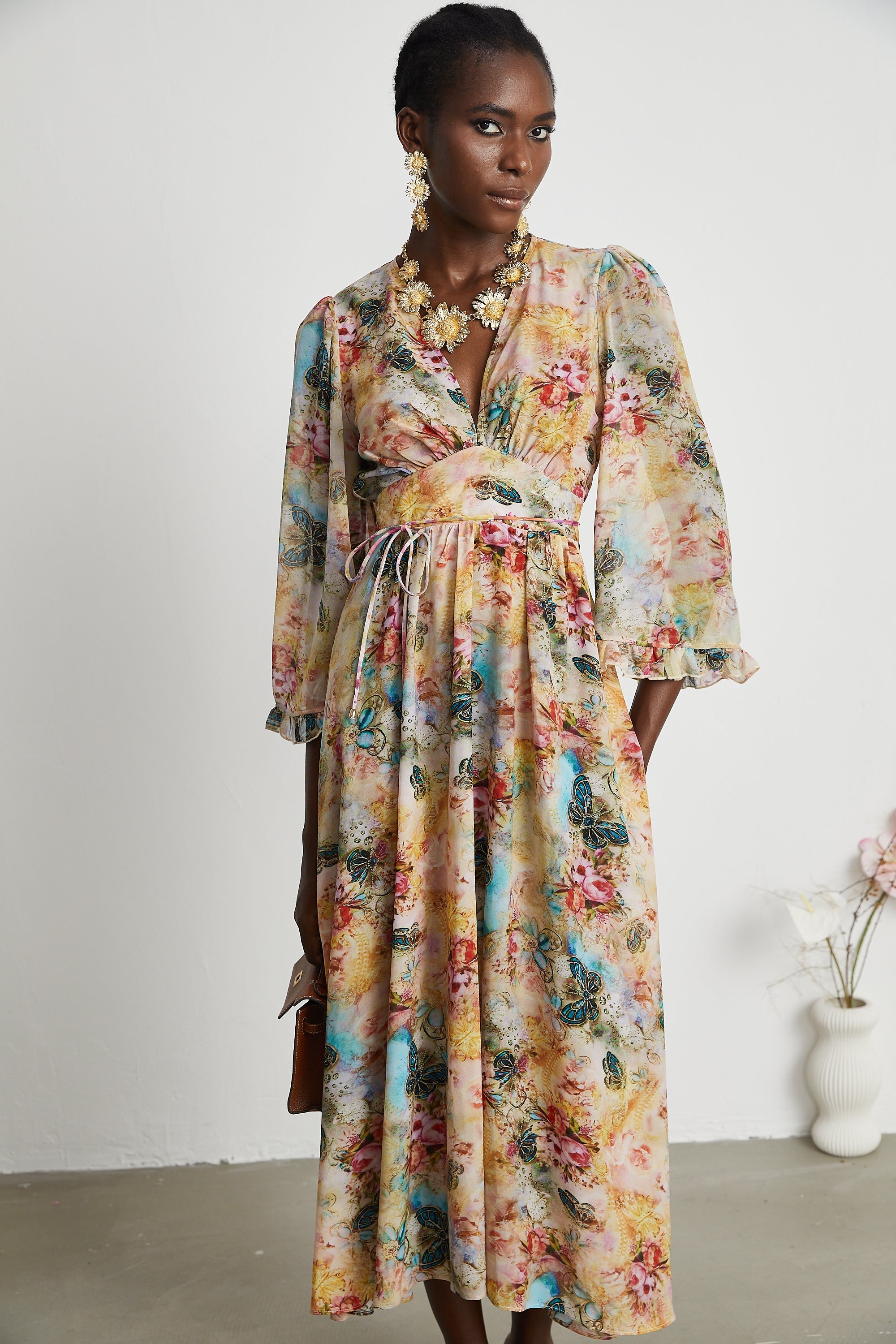 Désirée yüksek bel midi elbise