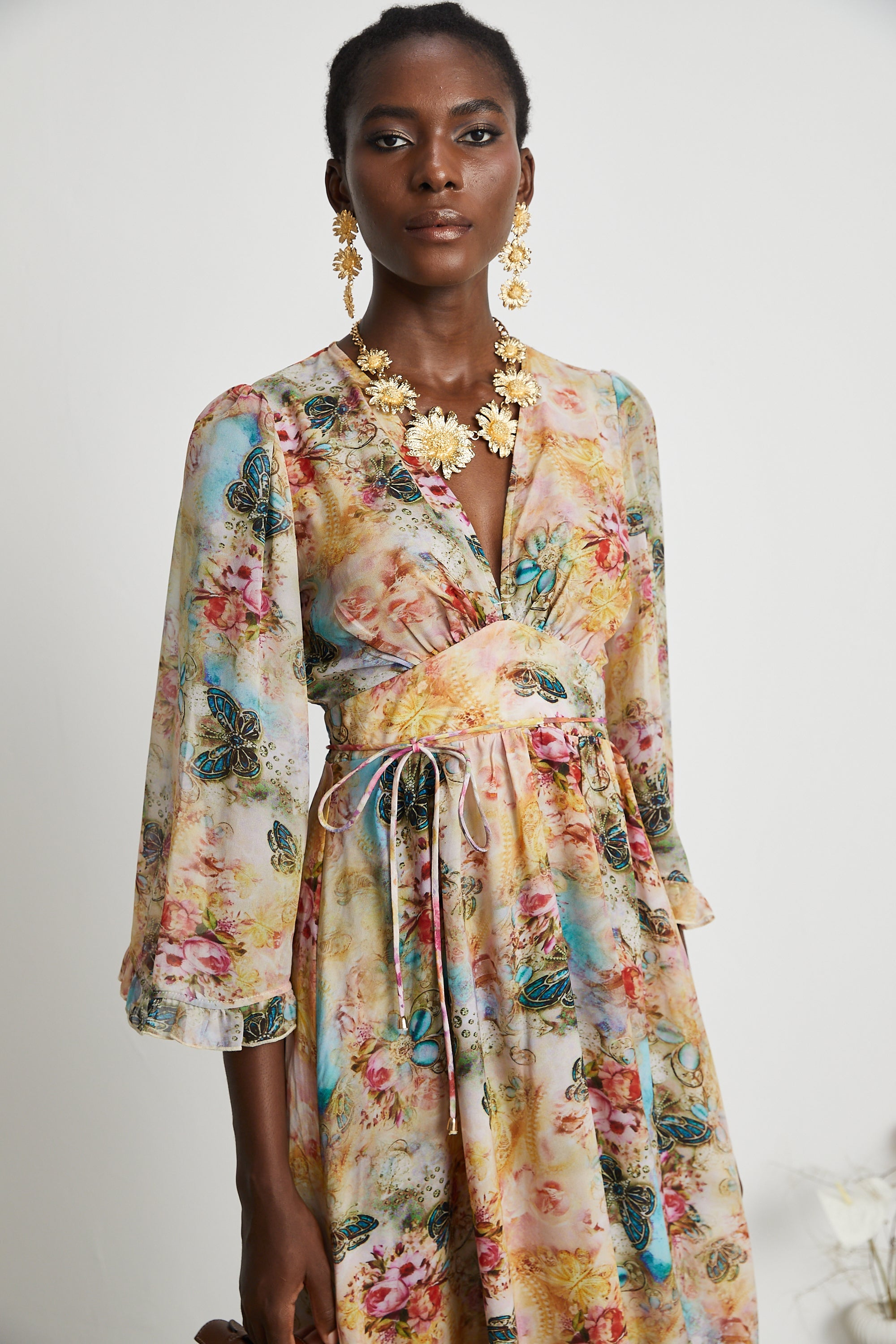 Désirée yüksek bel midi elbise