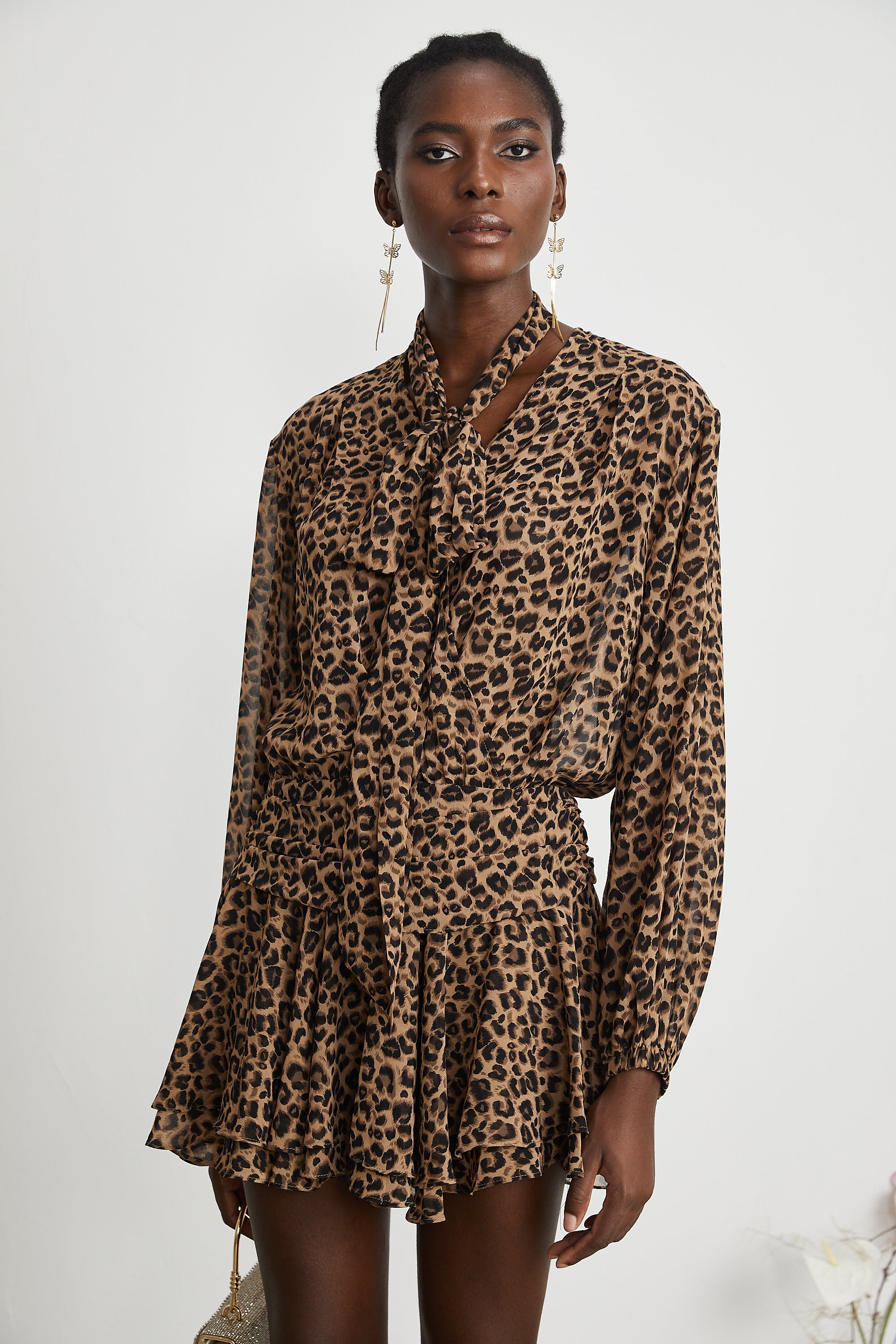 Laurence leopar mini elbise