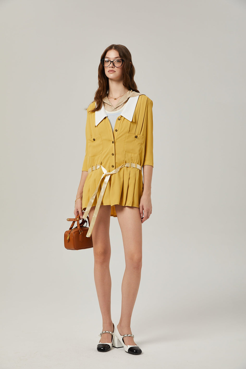 Véronique pileli mini elbise