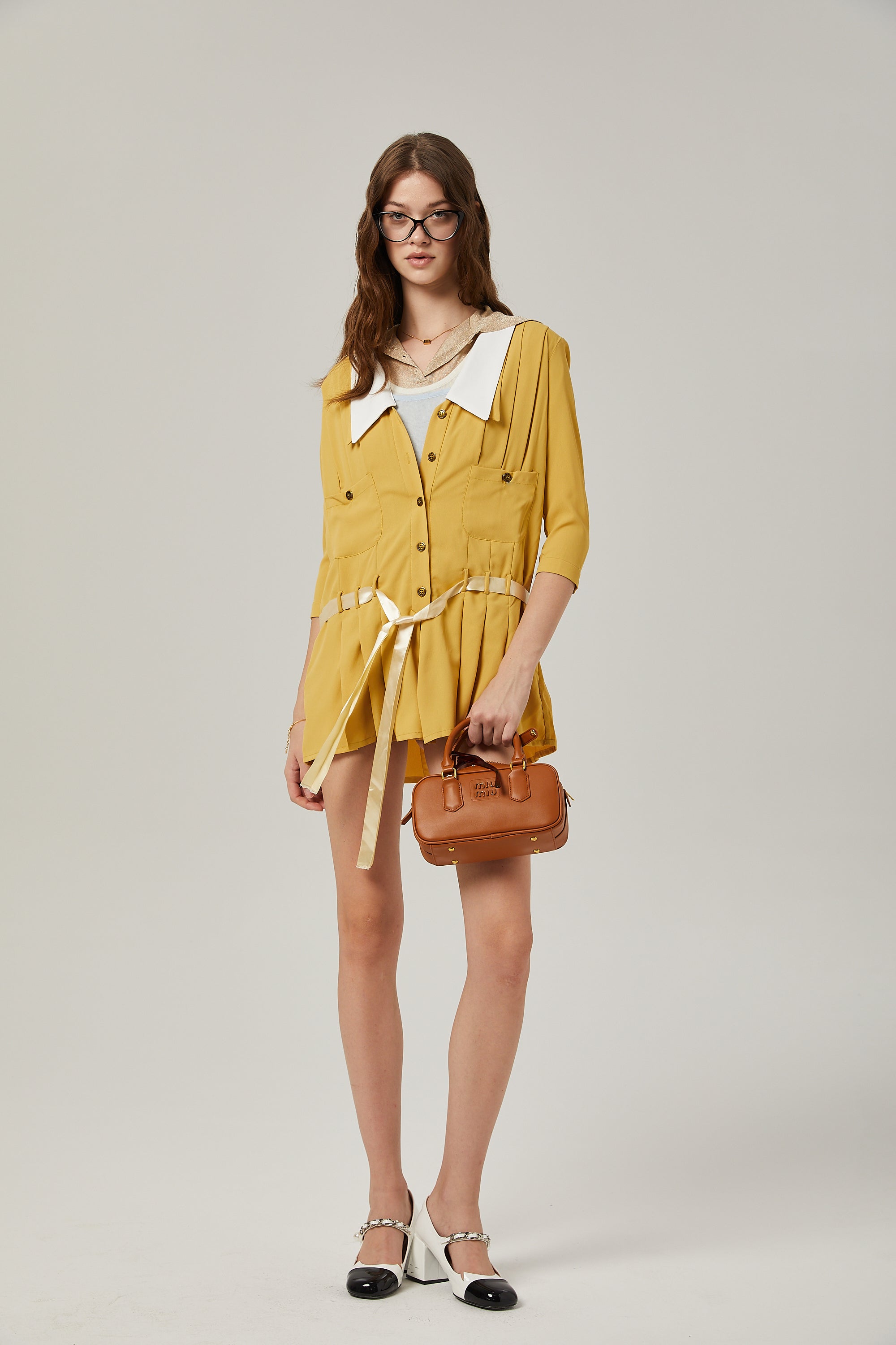 Véronique pileli mini elbise