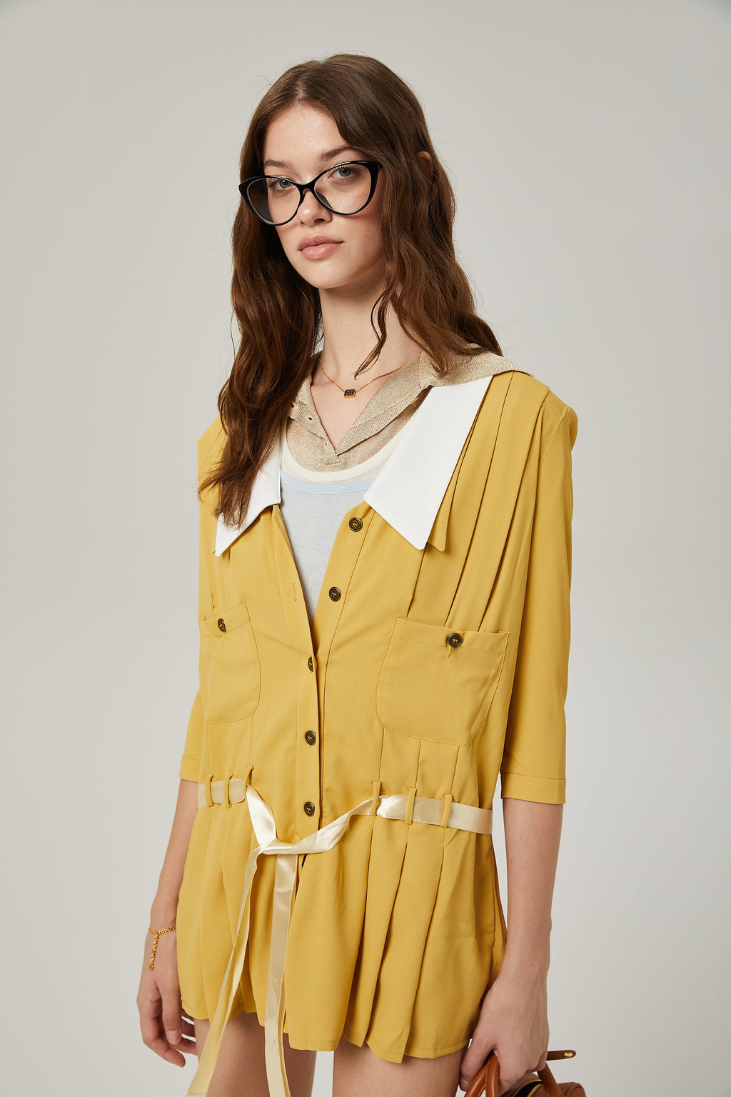 Véronique pileli mini elbise